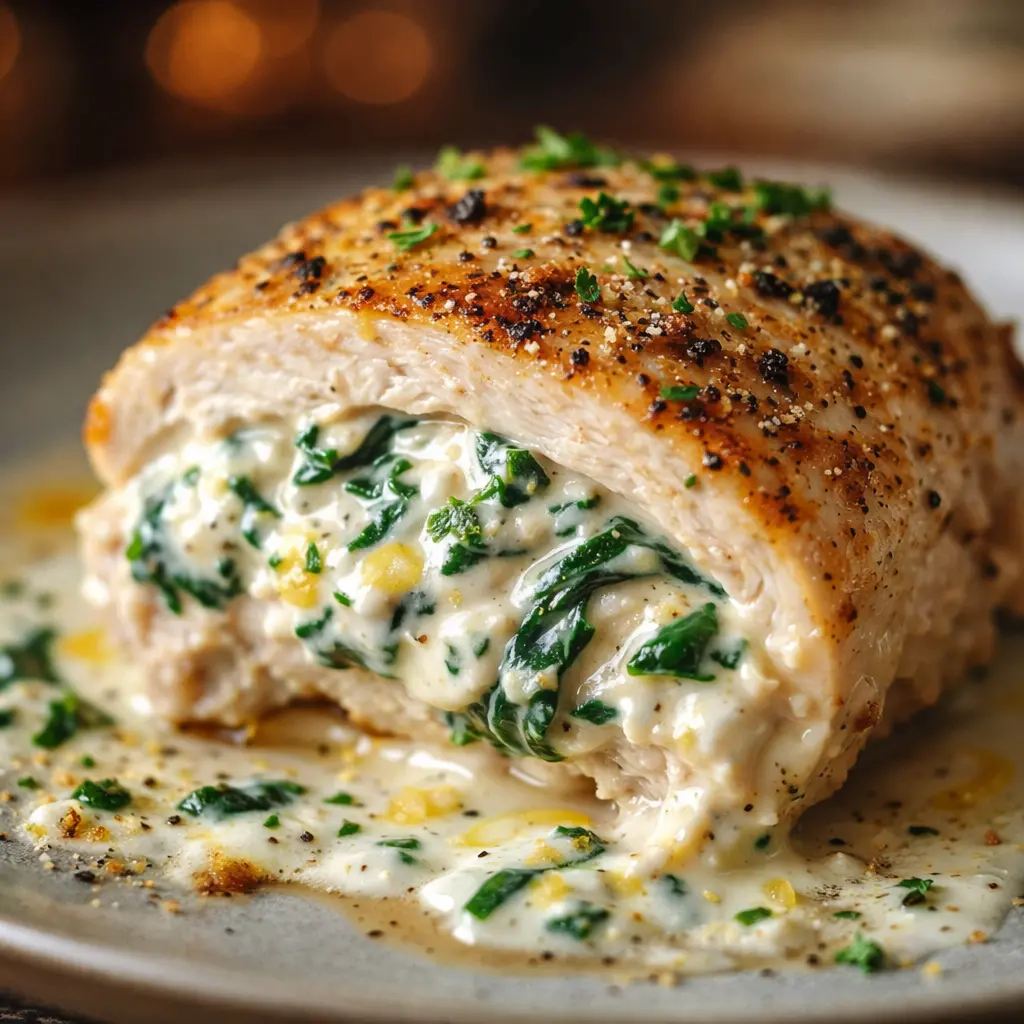 New creamy chicken breast in spinach parmesan sauce. Thrilled.