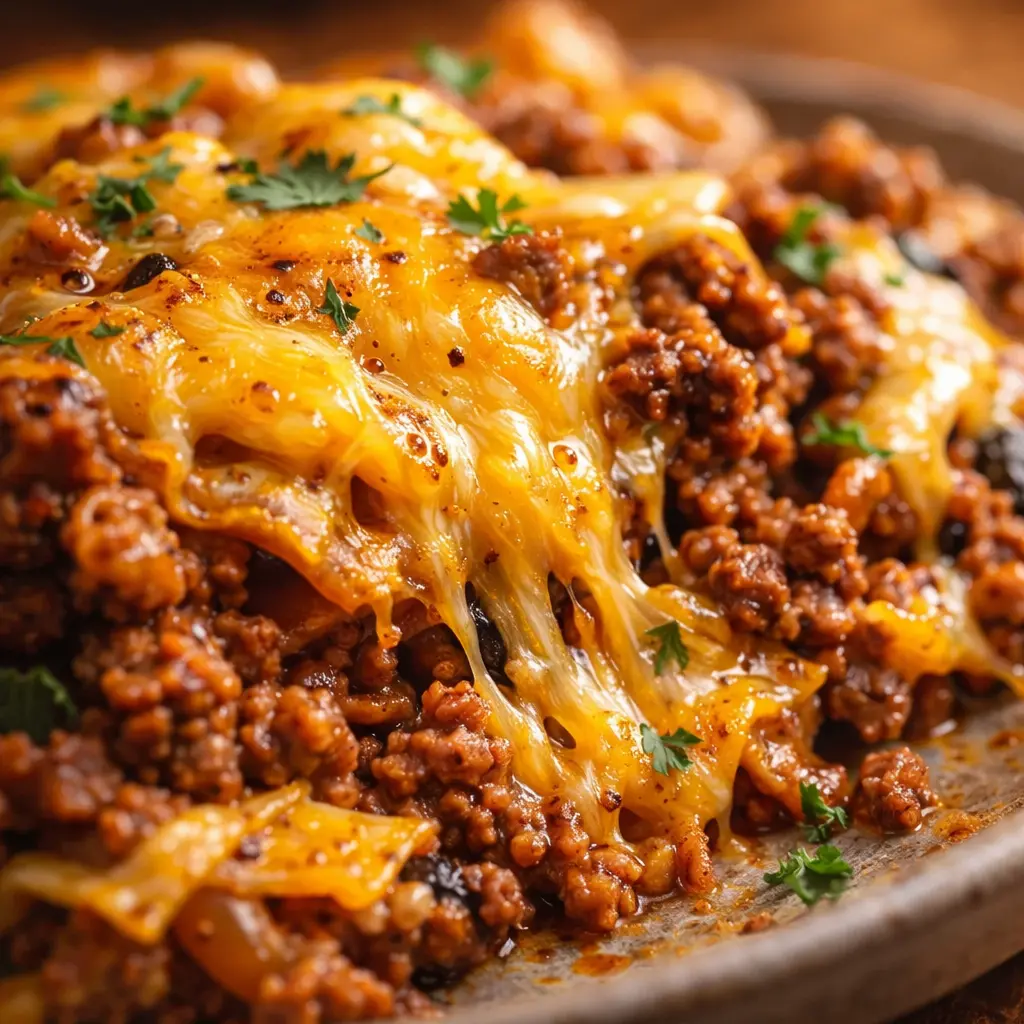 easy ground beef taco skillet close up