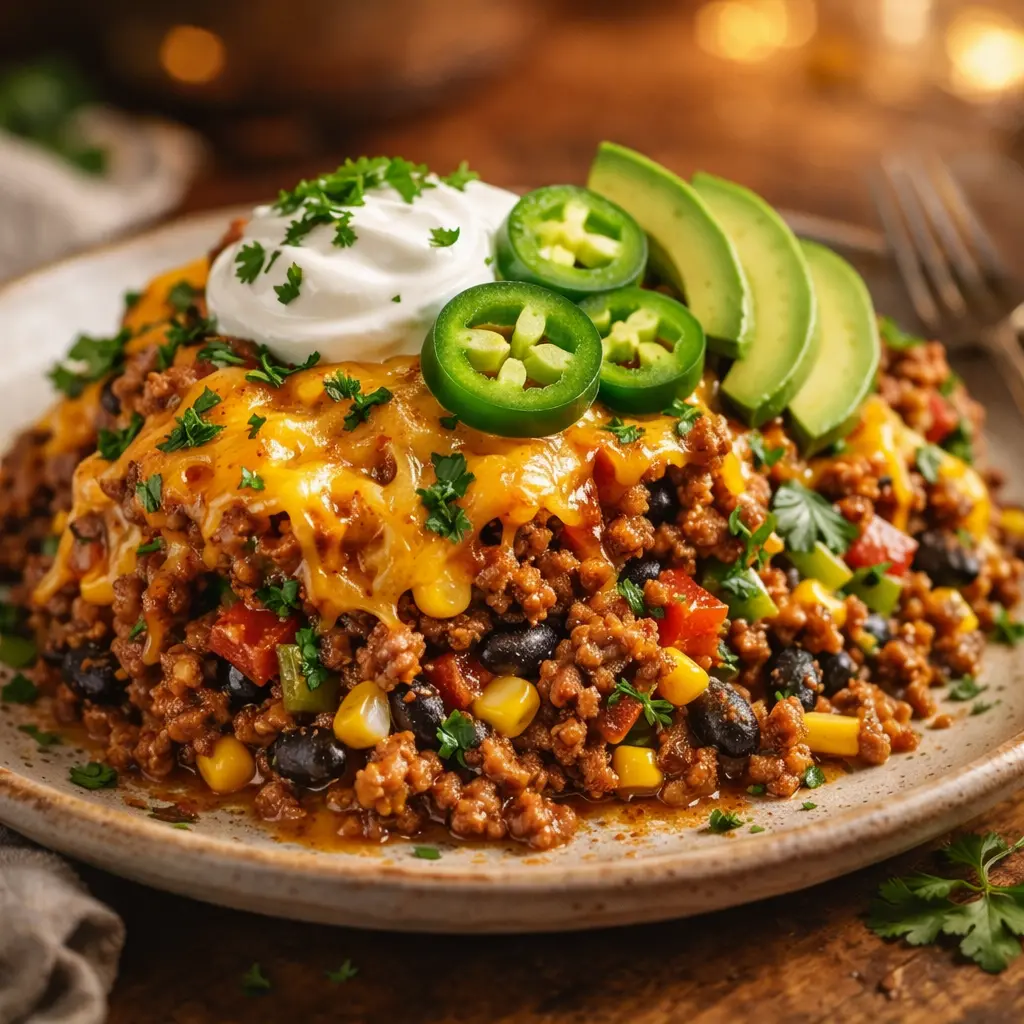 easy ground beef taco skillet final presentation