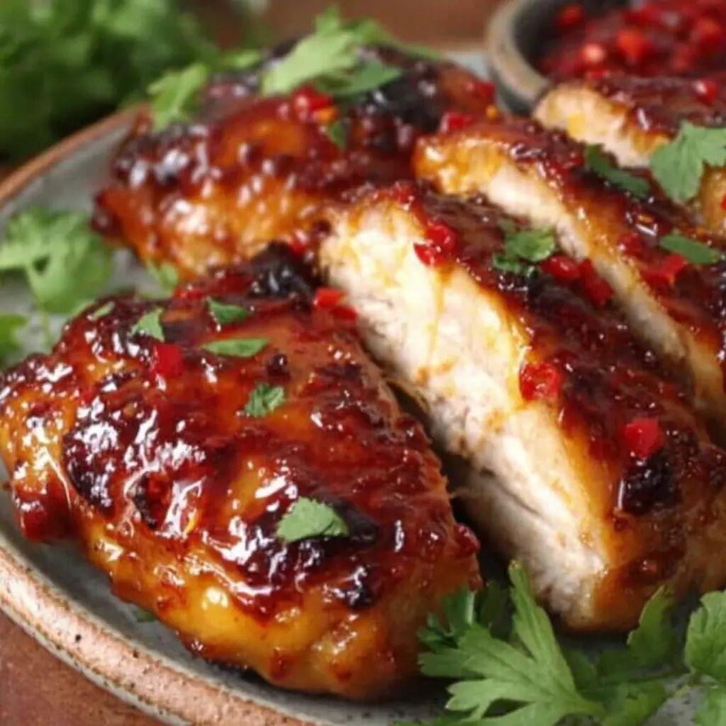 honey sriracha chicken thighs close up