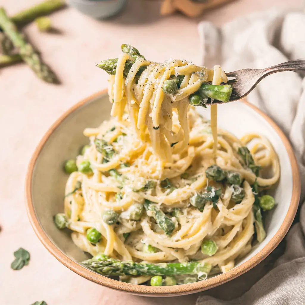 spring pasta recipe with asparagus and peas