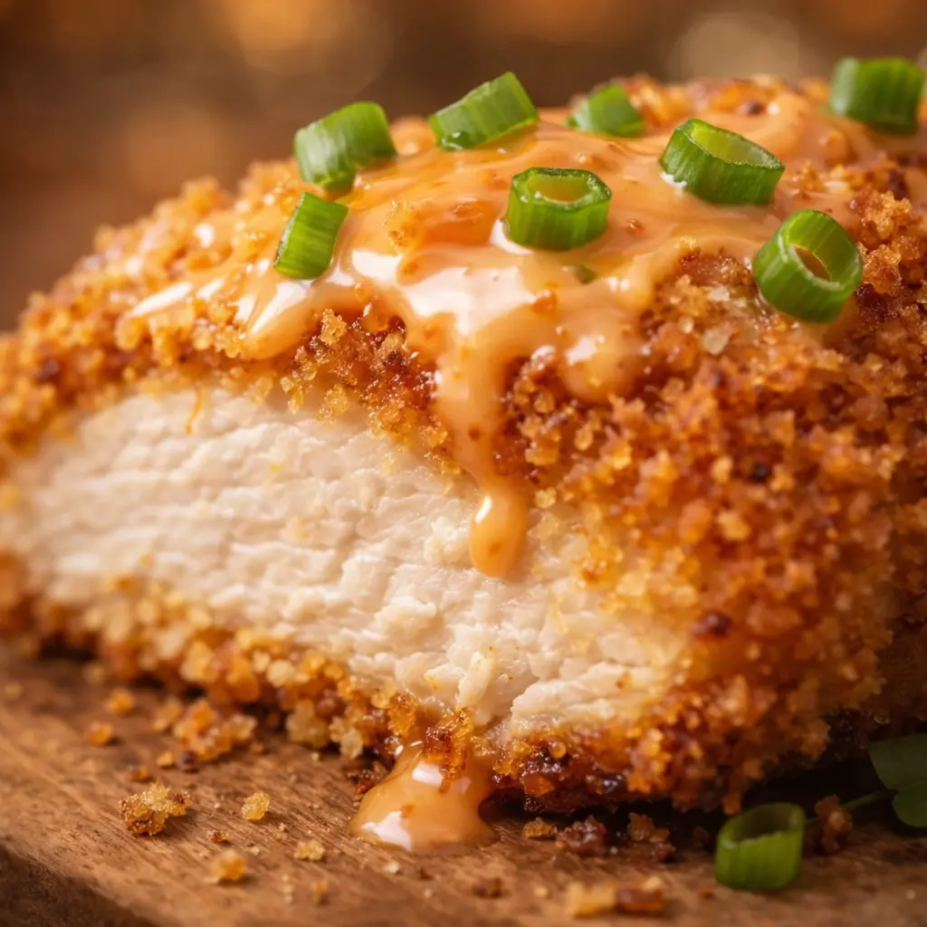 air fryer bang bang chicken breast close up