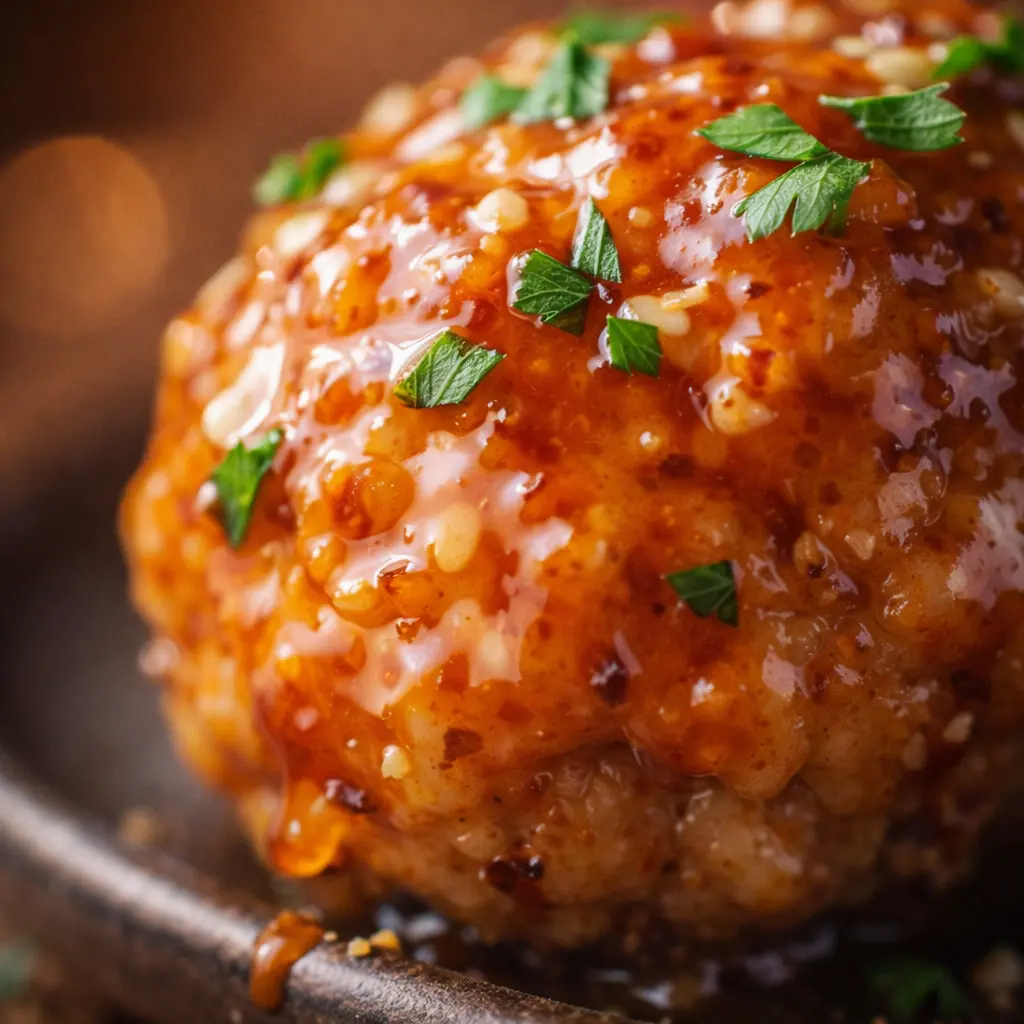 air fryer bang bang chicken meatballs close up