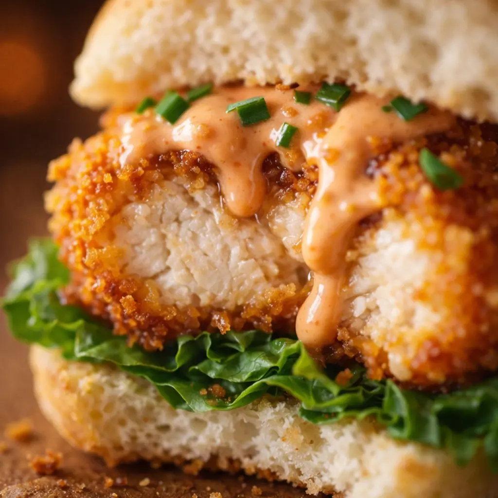 air fryer bang bang chicken sliders close up