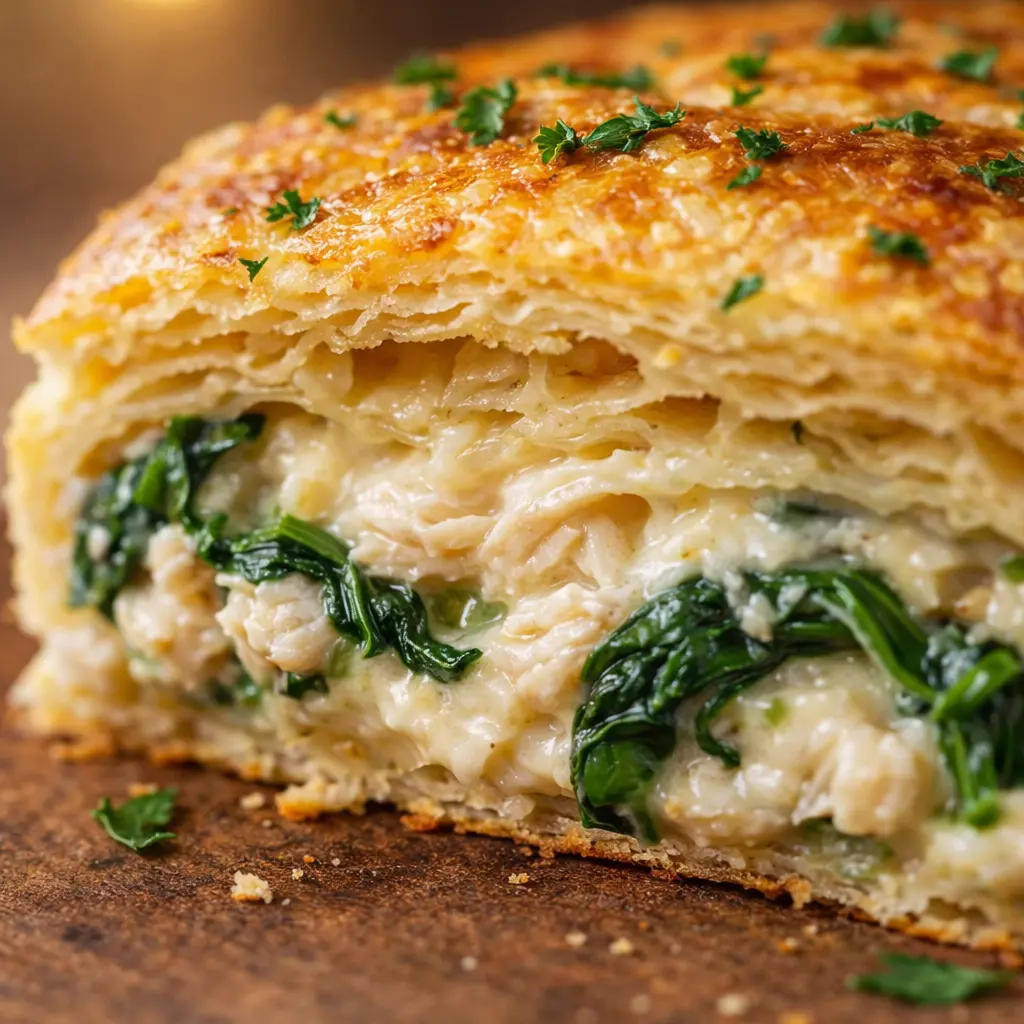 creamy chicken spinach hand pies close up
