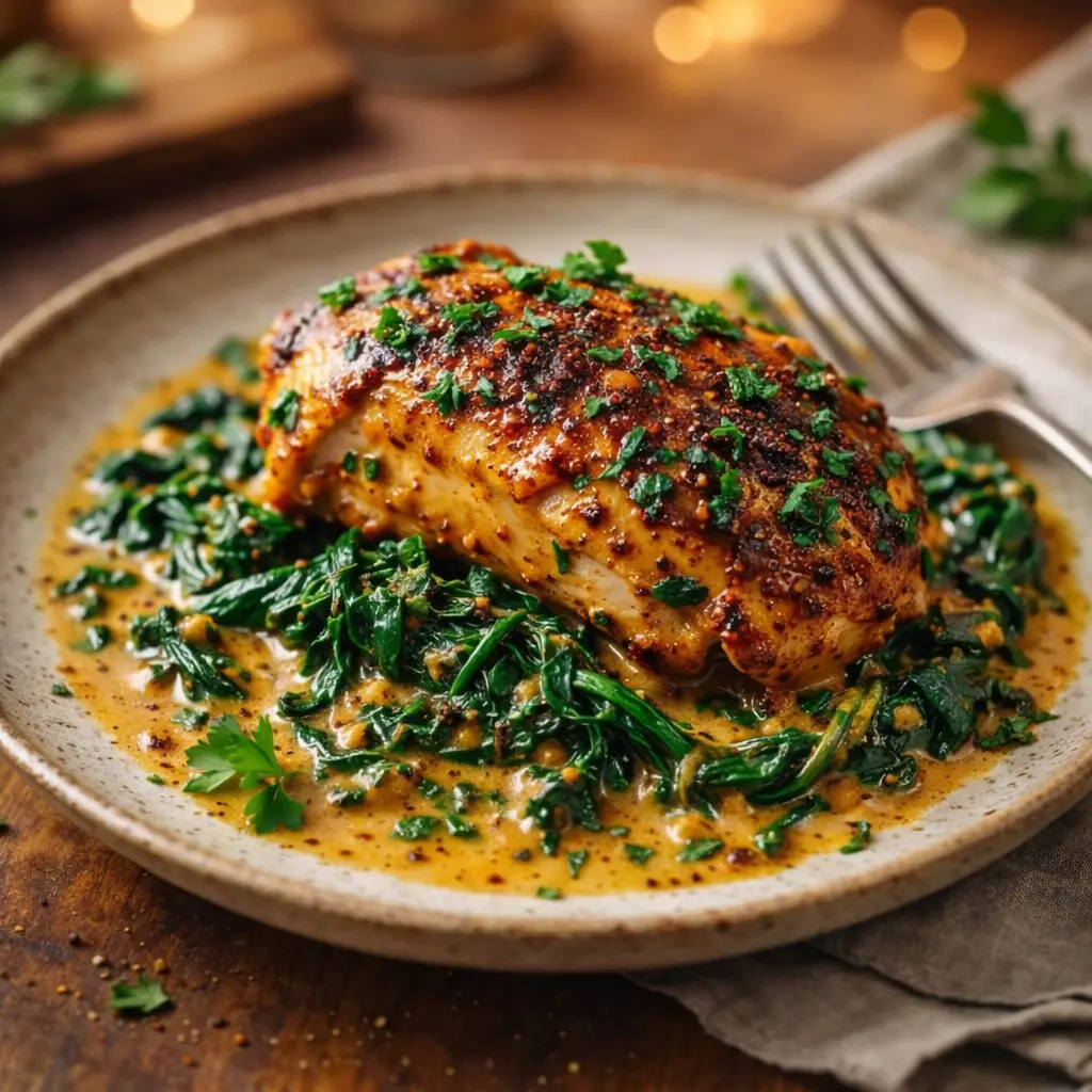 creamy paprika chicken with spinach final presentation