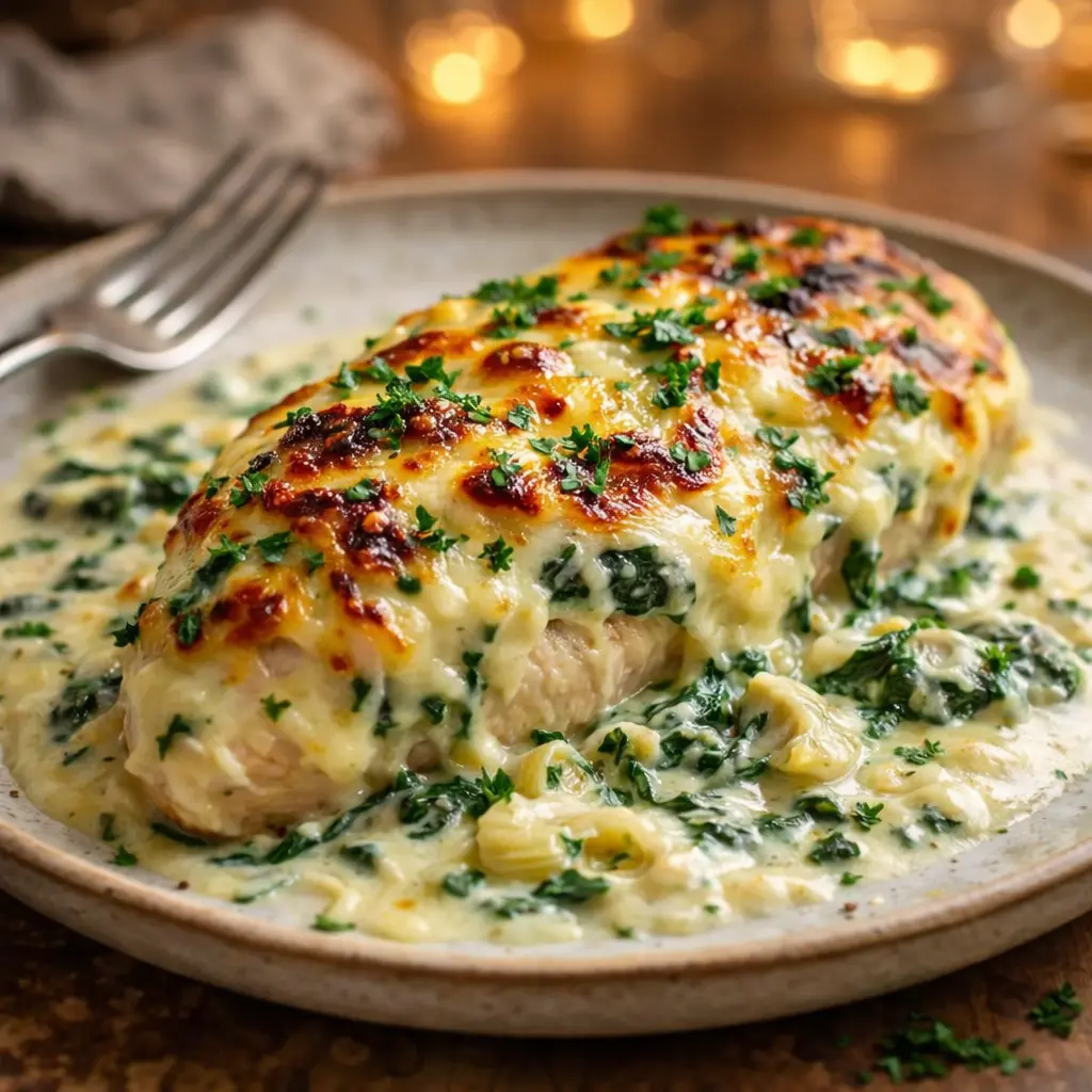 creamy spinach artichoke chicken final presentation
