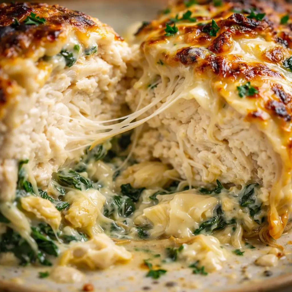creamy spinach artichoke chicken close up