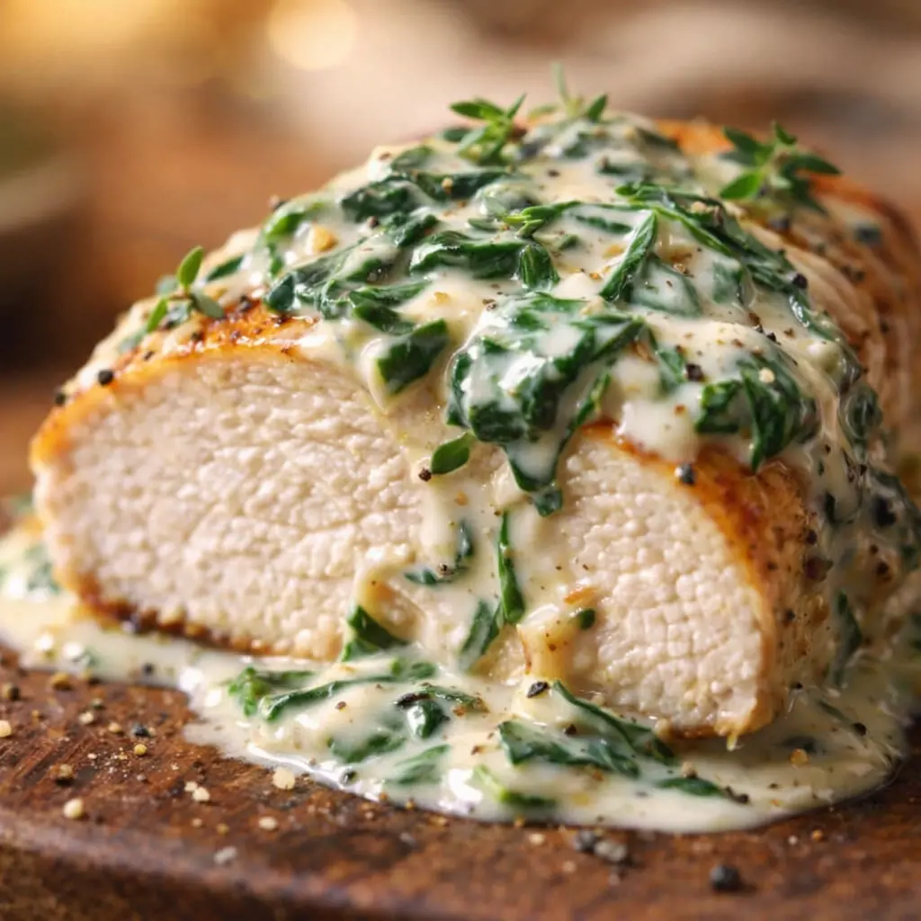 chicken with a creamy spinach sauce