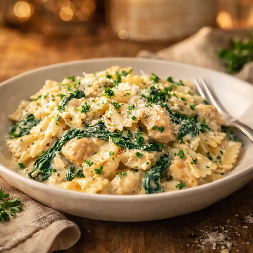 creamy spinach chicken alfredo final presentation