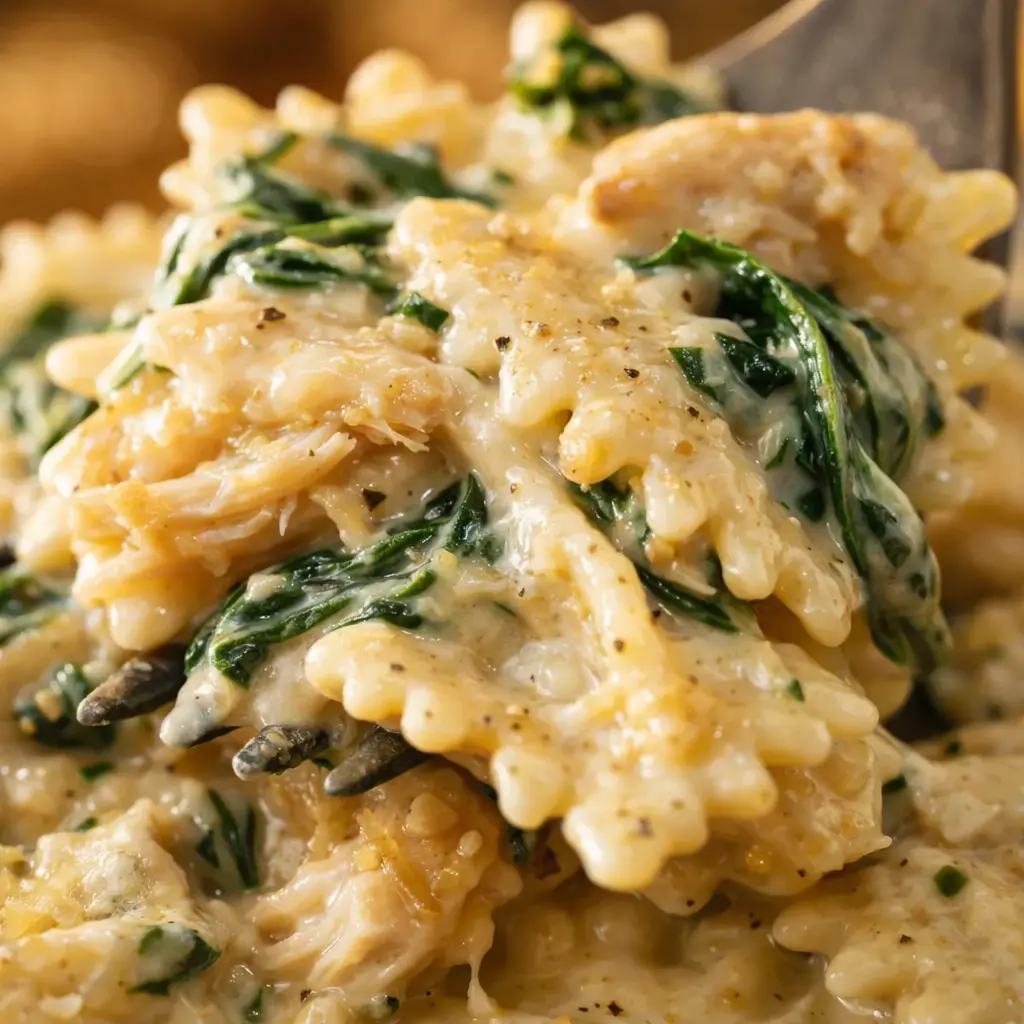creamy spinach chicken alfredo close up