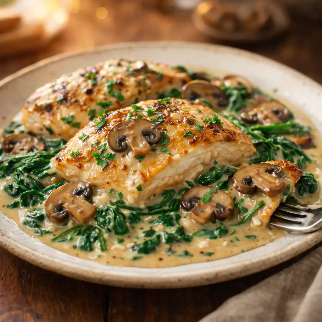 creamy spinach chicken and mushroom final presentation