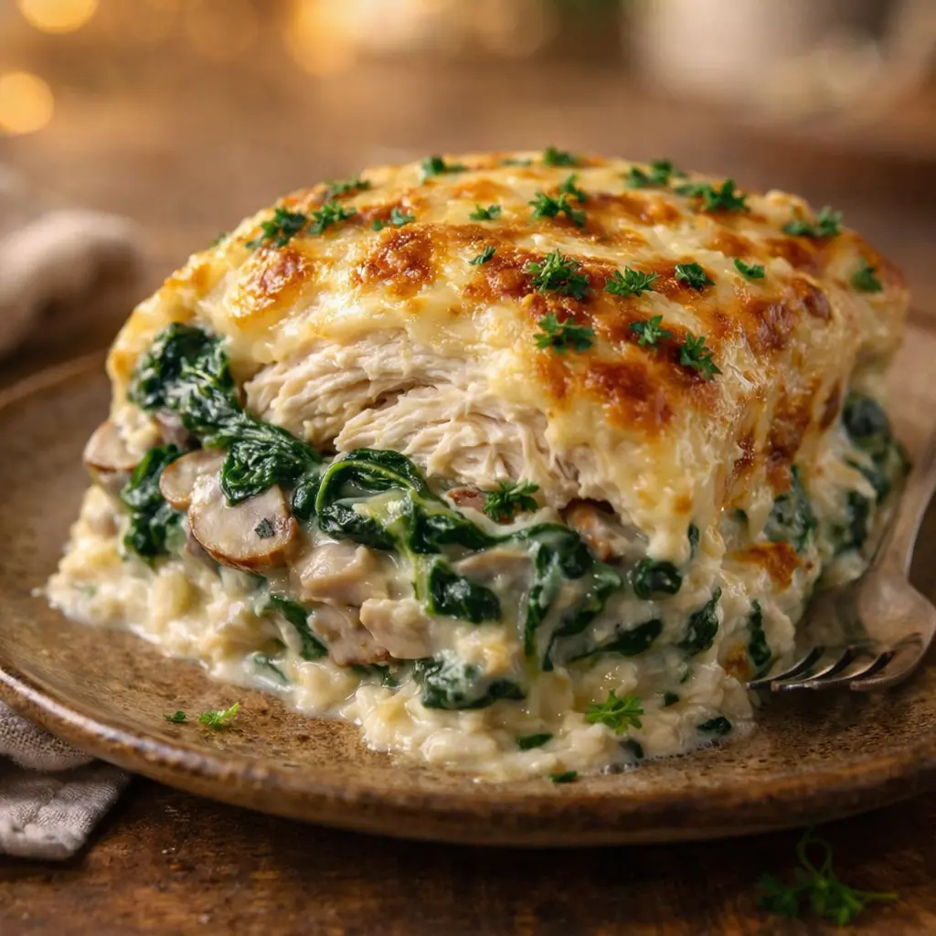 creamy spinach chicken and mushroom bake final presentation