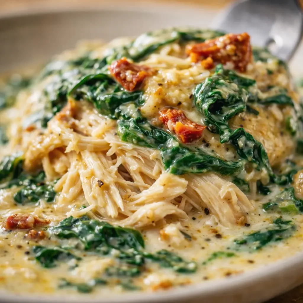creamed spinach chicken crock pot close up