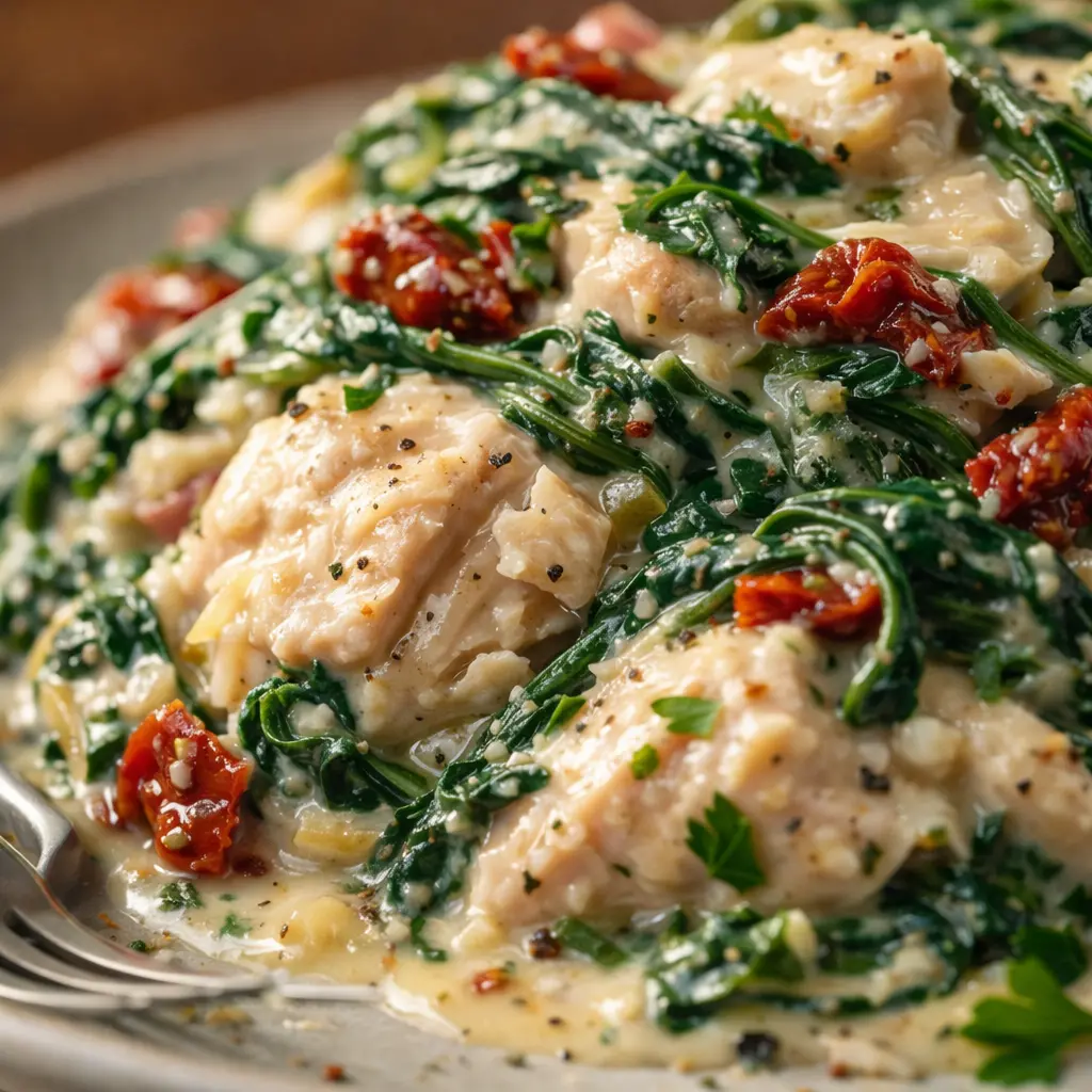 creamy spinach chicken dairy free close up