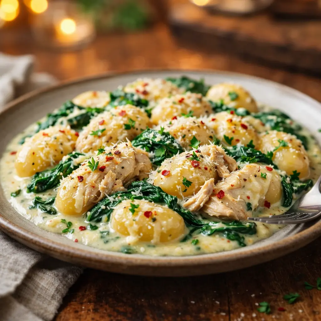 creamy spinach chicken gnocchi final presentation