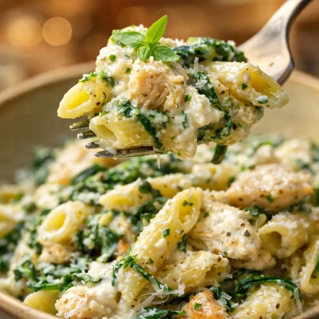 New Happy Chicken Penne With Spinach, Ricotta & Basil Pesto