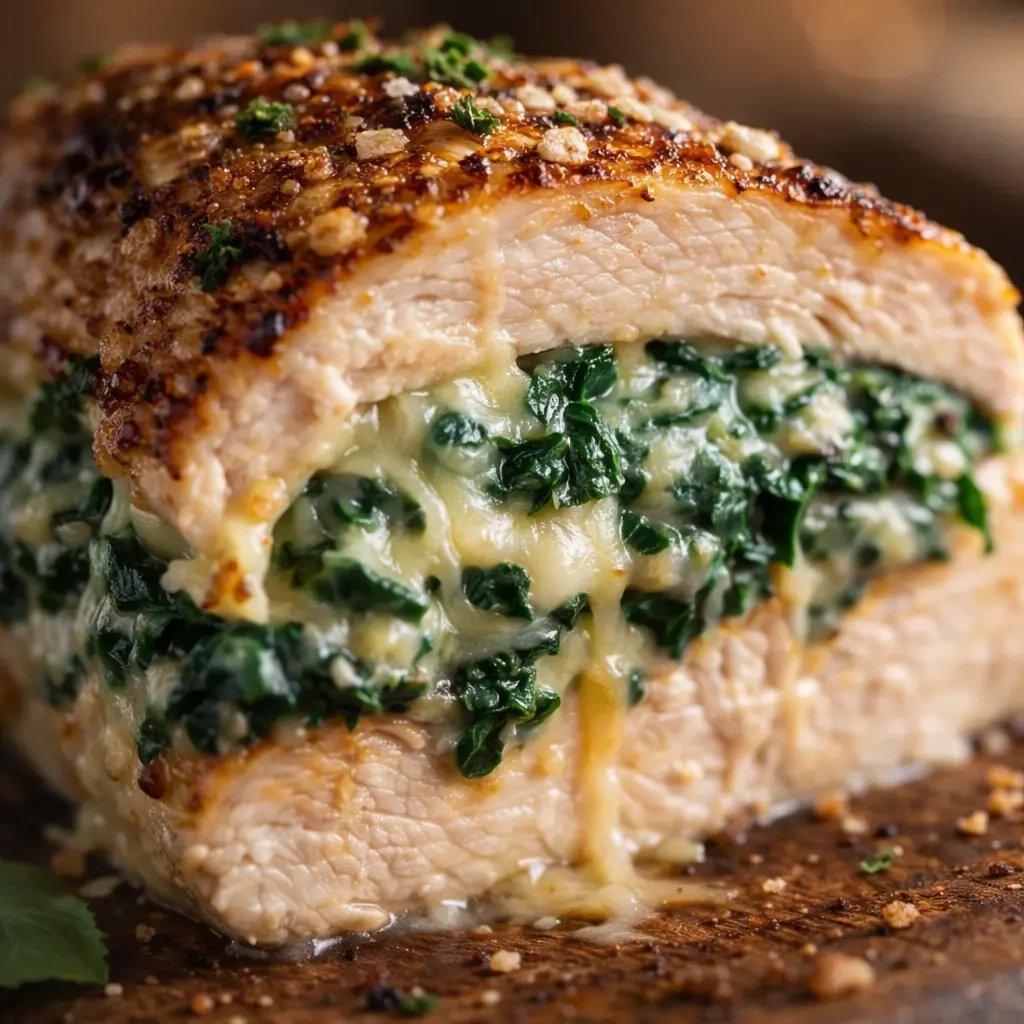 creamy spinach chicken stuffed close up