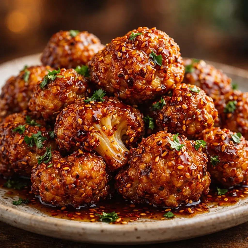 crispy hot honey cauliflower vegan final presentation