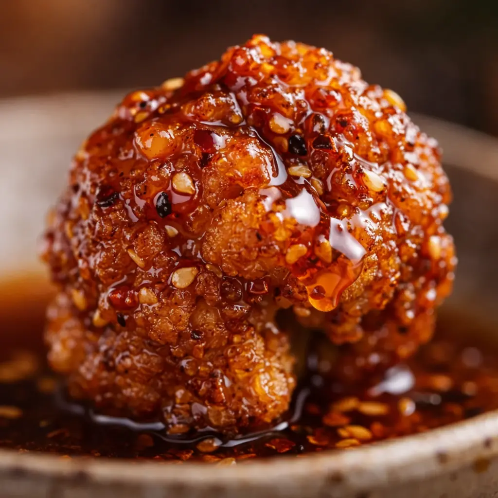 crispy hot honey cauliflower vegan close up
