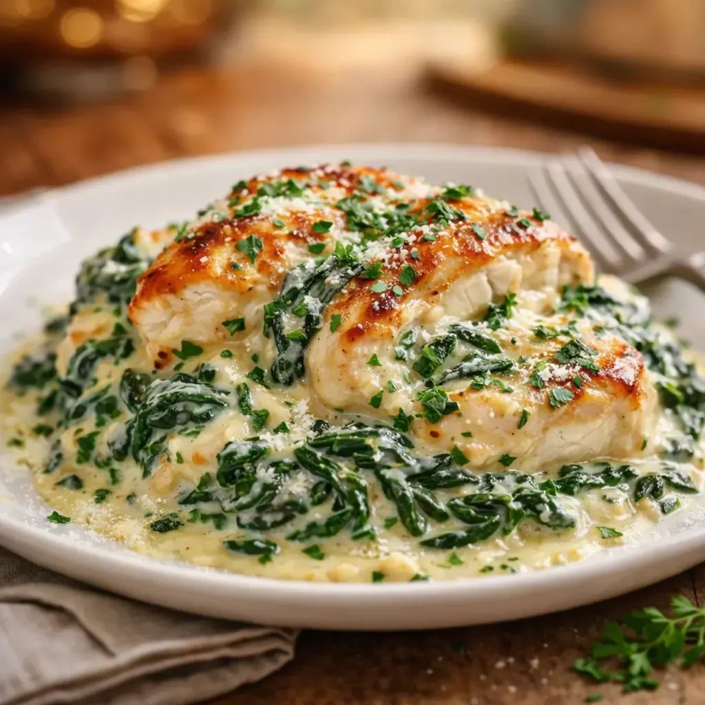 healthy creamy spinach chicken final presentation