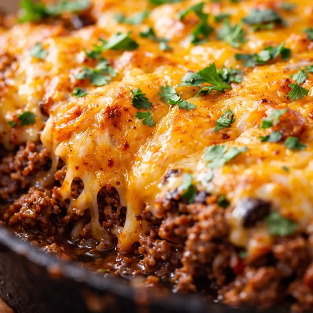 keto ground beef taco skillet close up