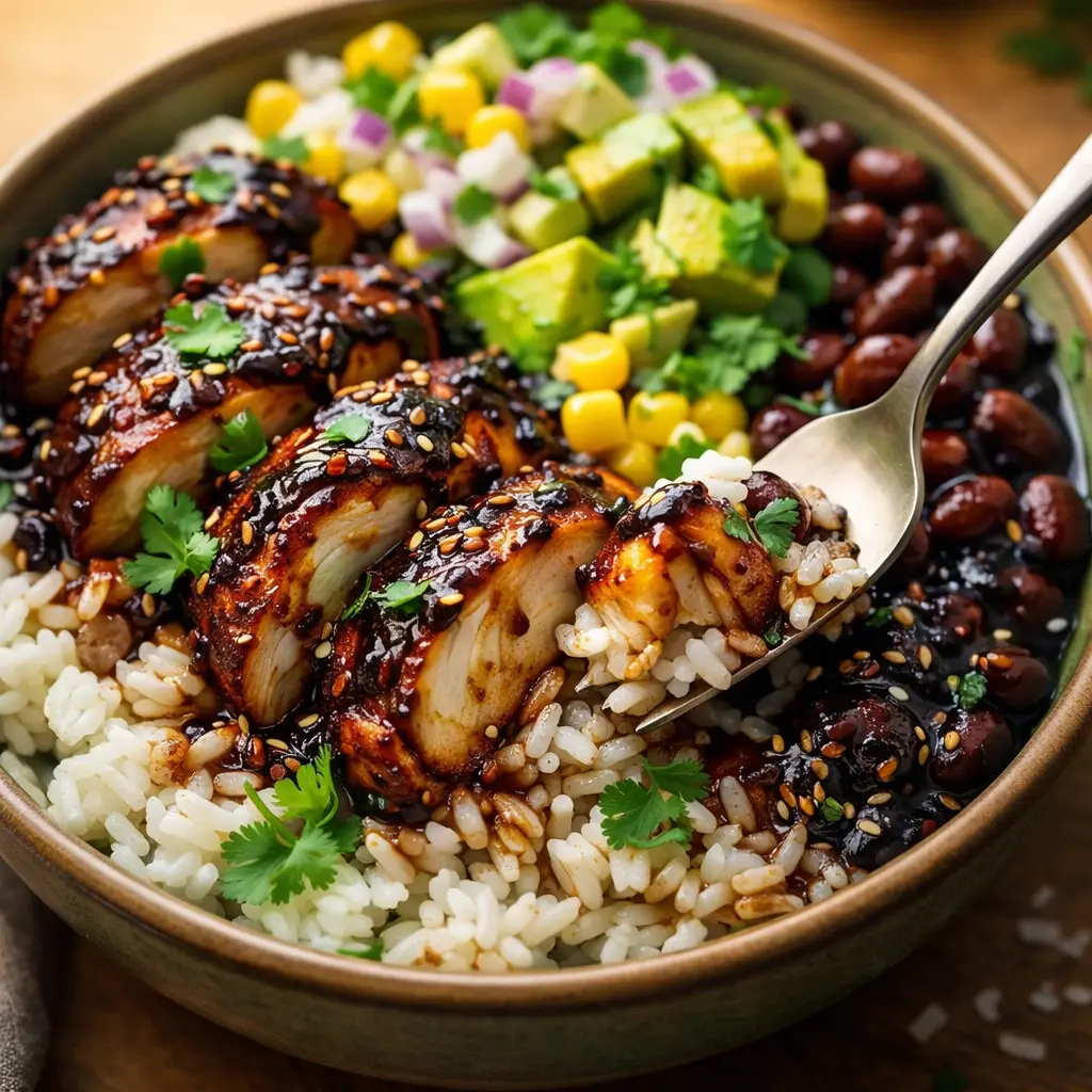 New, simple black bean chicken rice bowl recipe: Fantastic!