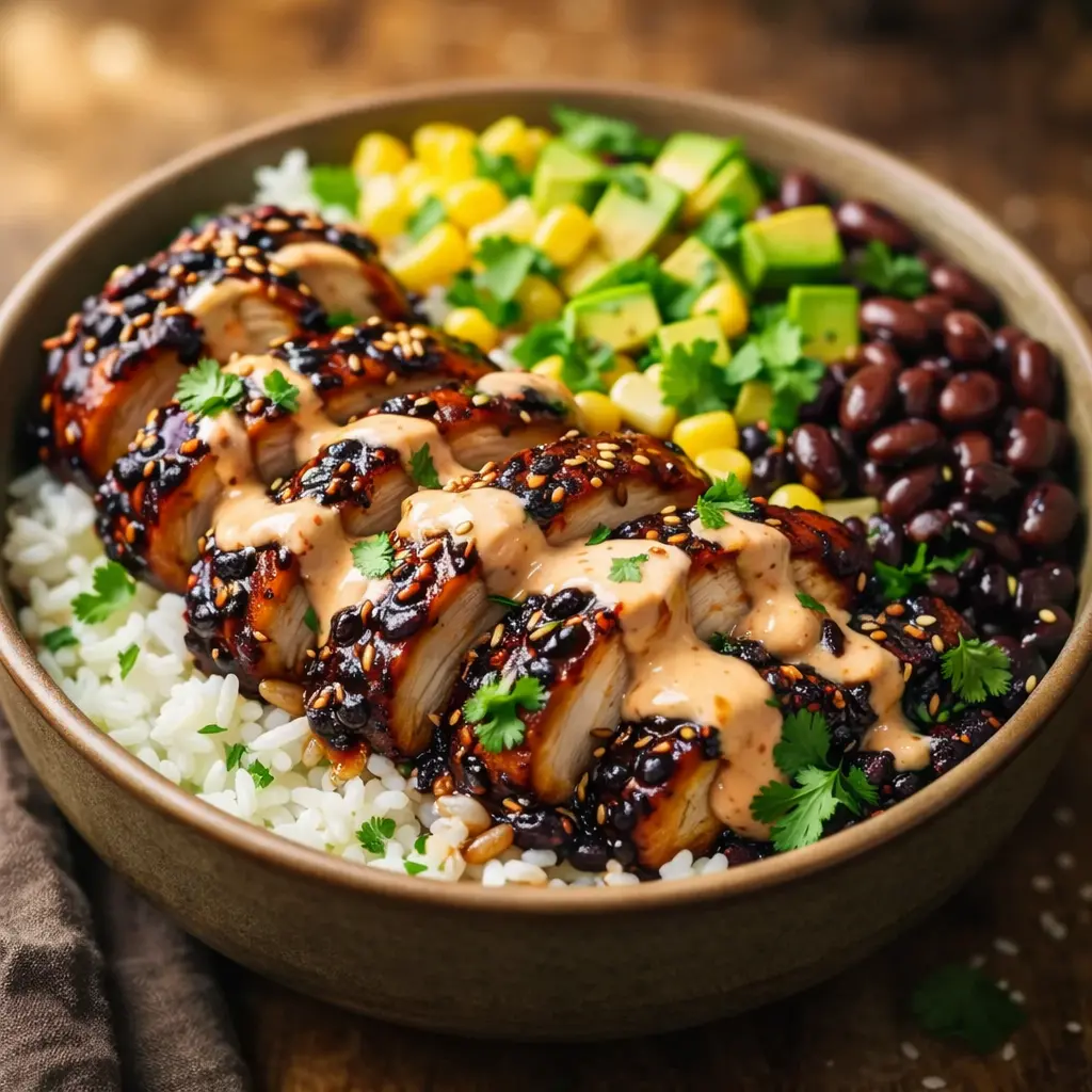 marinated chicken rice bowl black bean final presentation