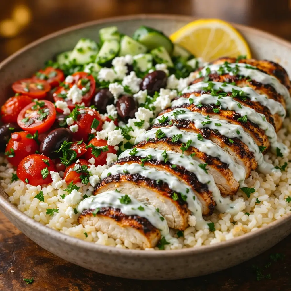 marinated chicken rice bowl greek yogurt final presentation