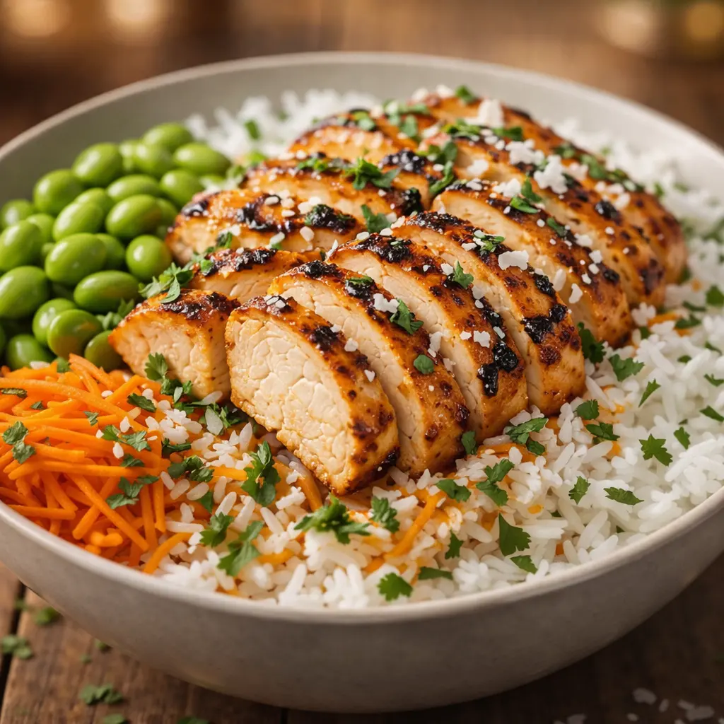 marinated chicken rice bowl high protein final presentation