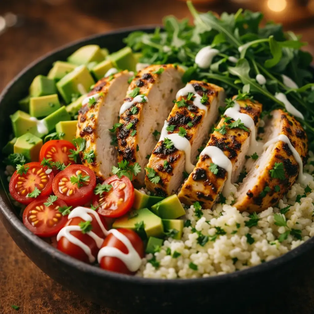 marinated chicken rice bowl low carb final presentation