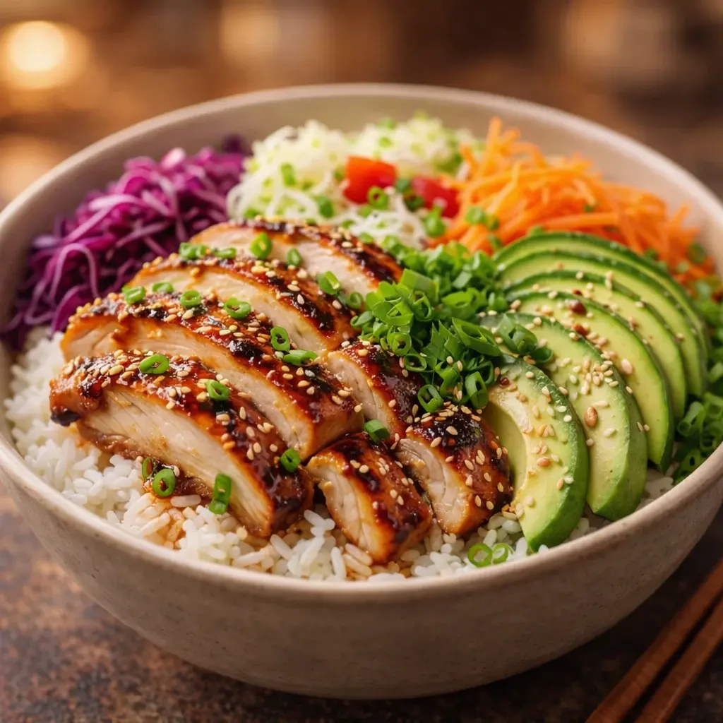 marinated chicken rice bowl oven final presentation