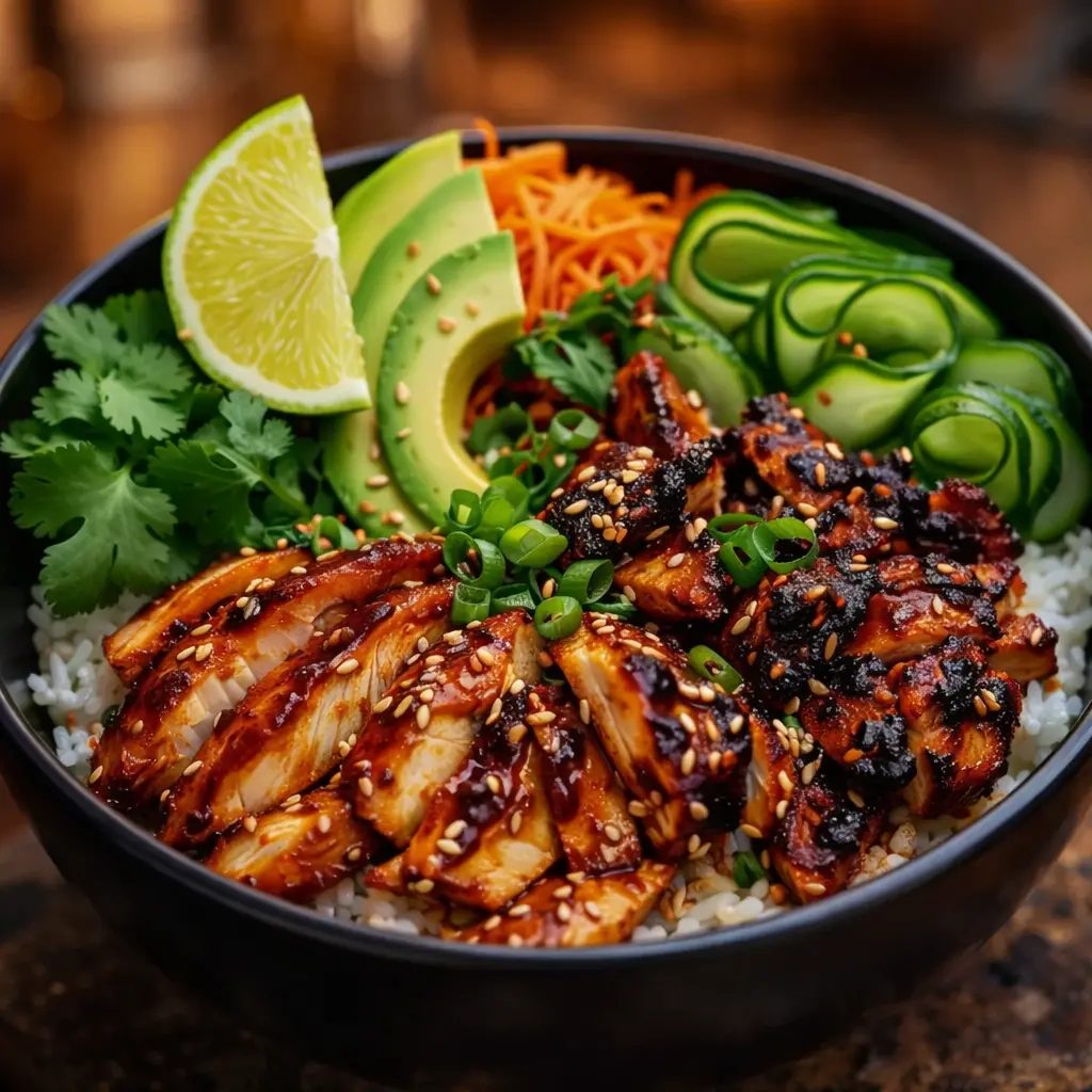 marinated chicken rice bowl spicy final presentation