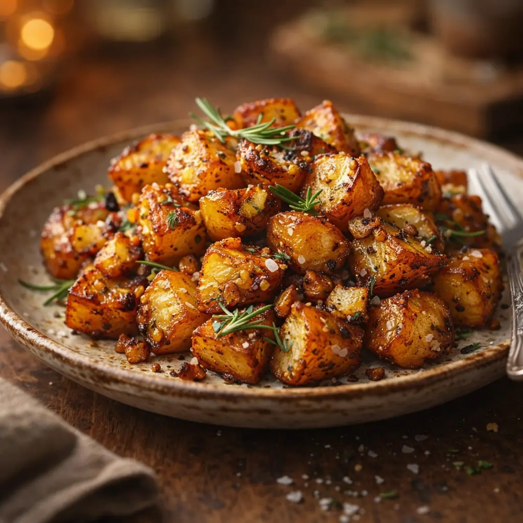 roasted garlic potatoes crispy final presentation