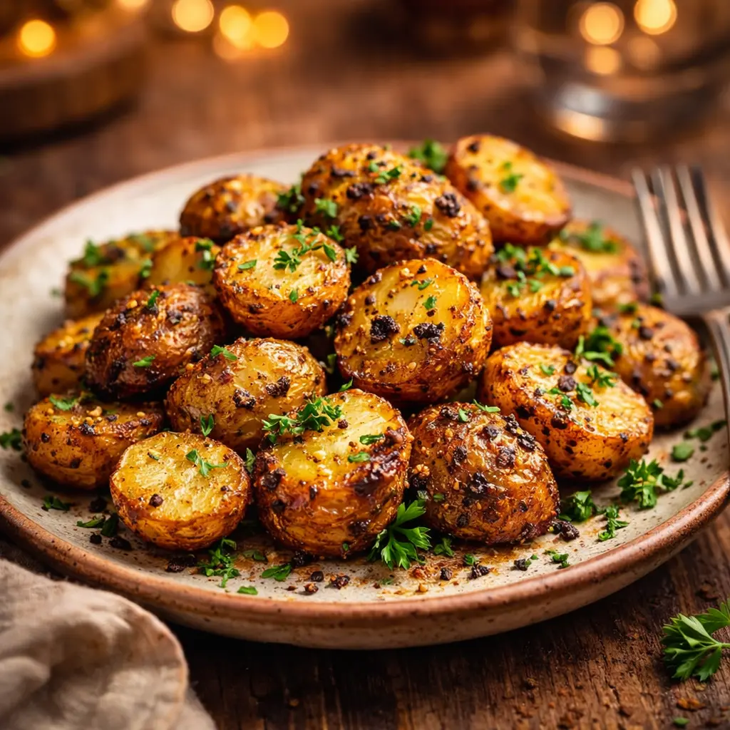 roasted garlic potatoes in air fryer final presentation