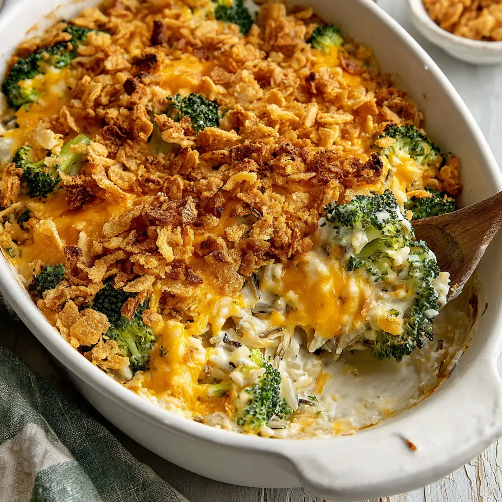 broccoli chicken cheese wild rice casserole - final presentation
