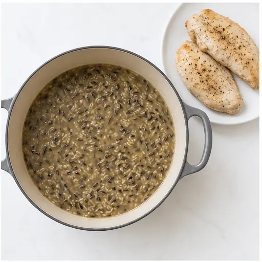 Step 2: Simmering wild rice in broth