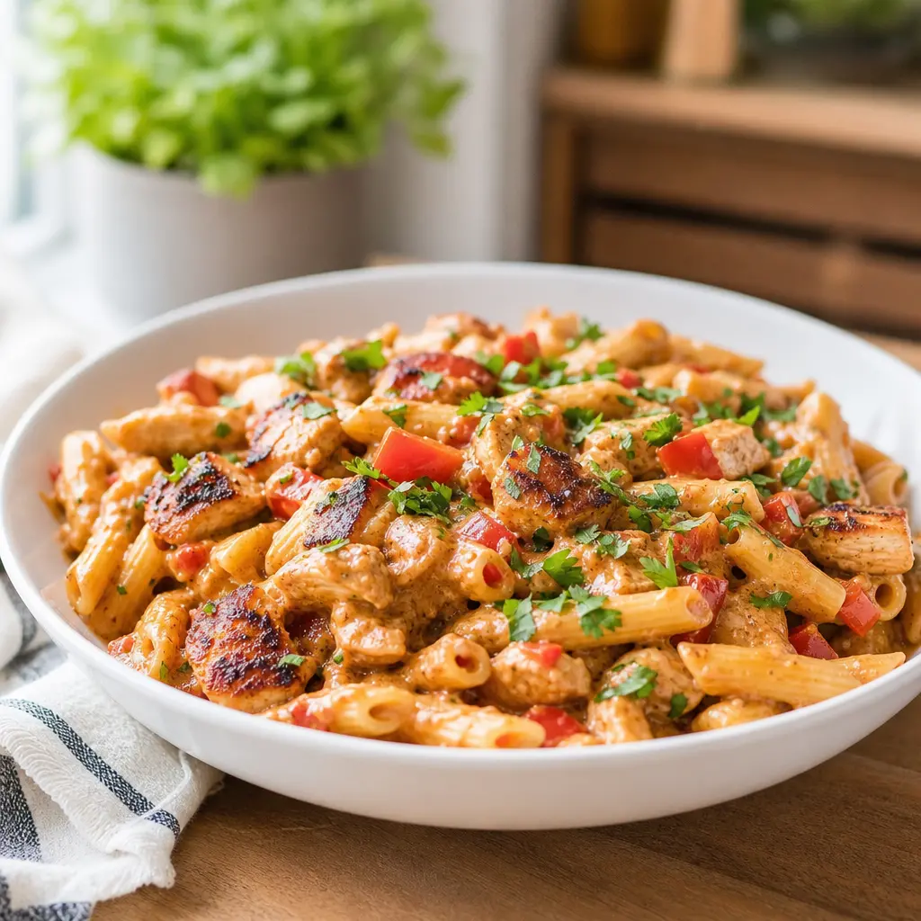 cajun bbq chicken pasta skillet - final presentation