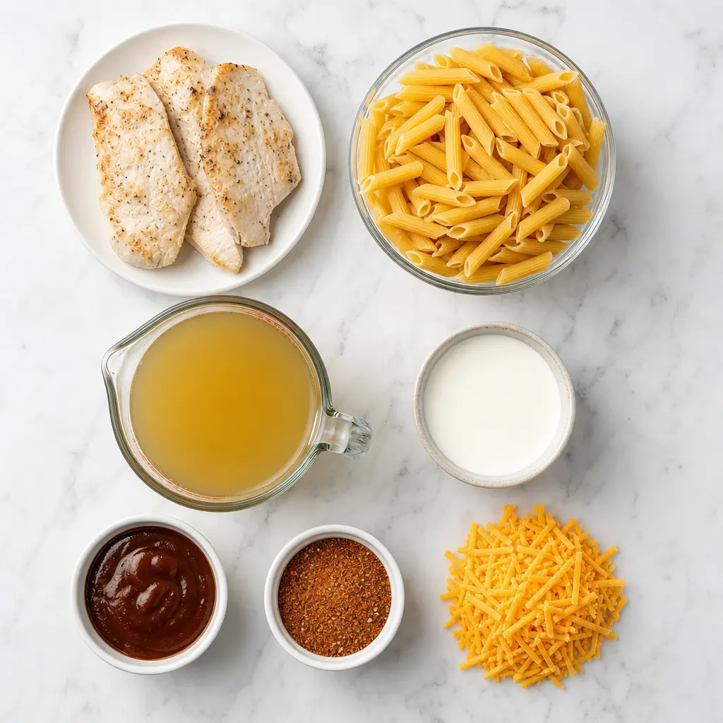 cajun bbq chicken pasta skillet - main ingredients