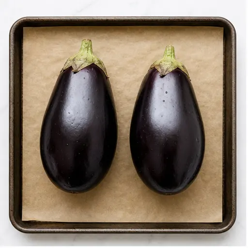Roasting whole eggplants on a baking sheet