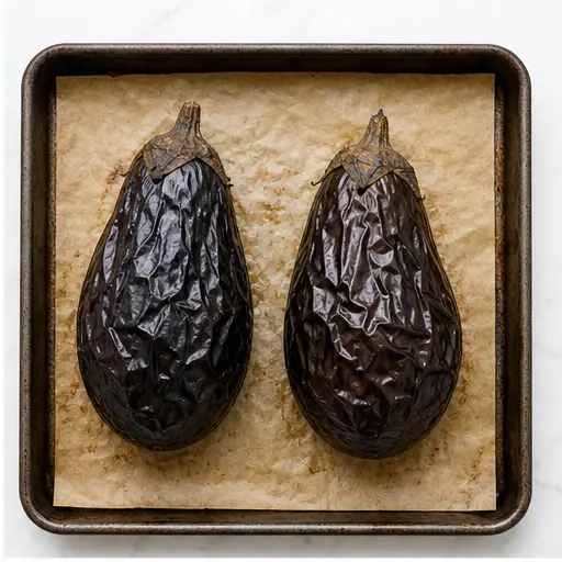 Cooling roasted eggplants until handleable