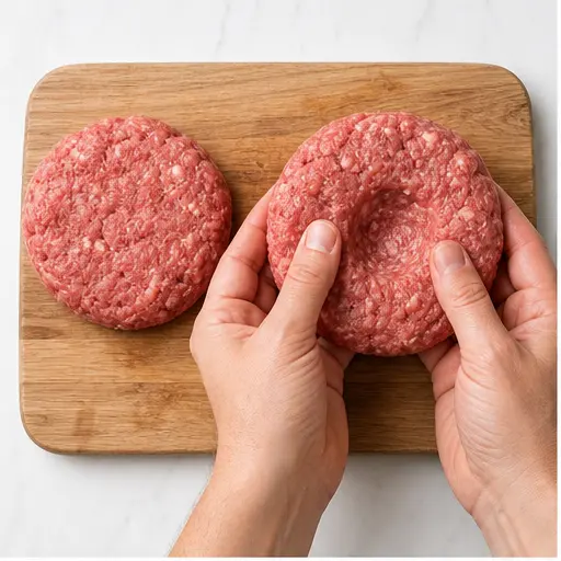 Step 1: Forming raw patties with thumb indent