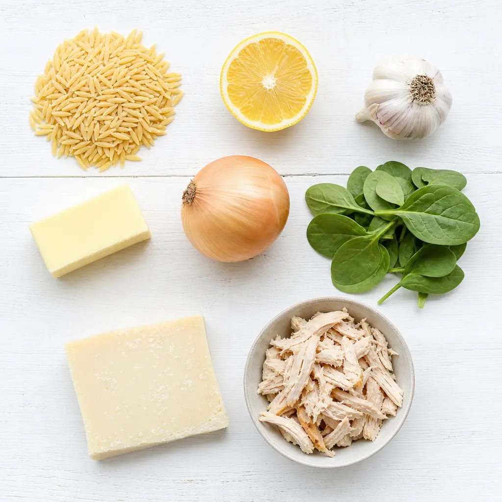 lemon chicken orzo - main ingredients