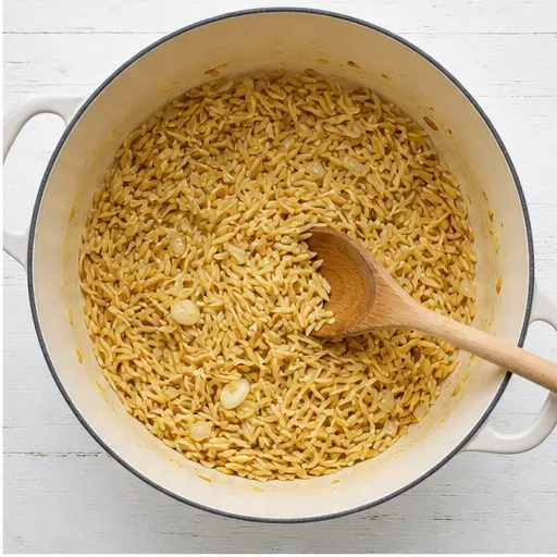 Step 2: Toasting the orzo until lightly golden