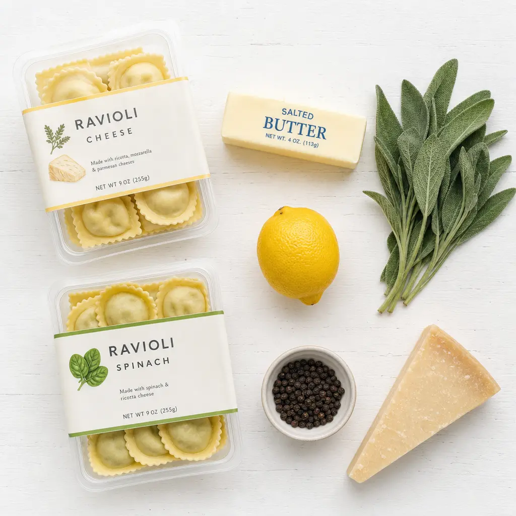 ravioli with sage butter sauce - main ingredients