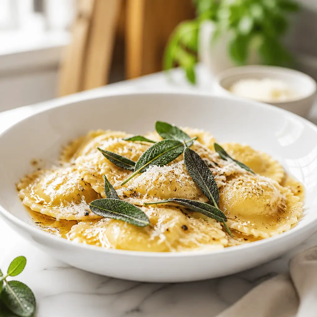 ravioli with sage butter sauce - final presentation