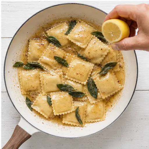 Step 4: Toss cooked ravioli in the sage butter sauce with lemon