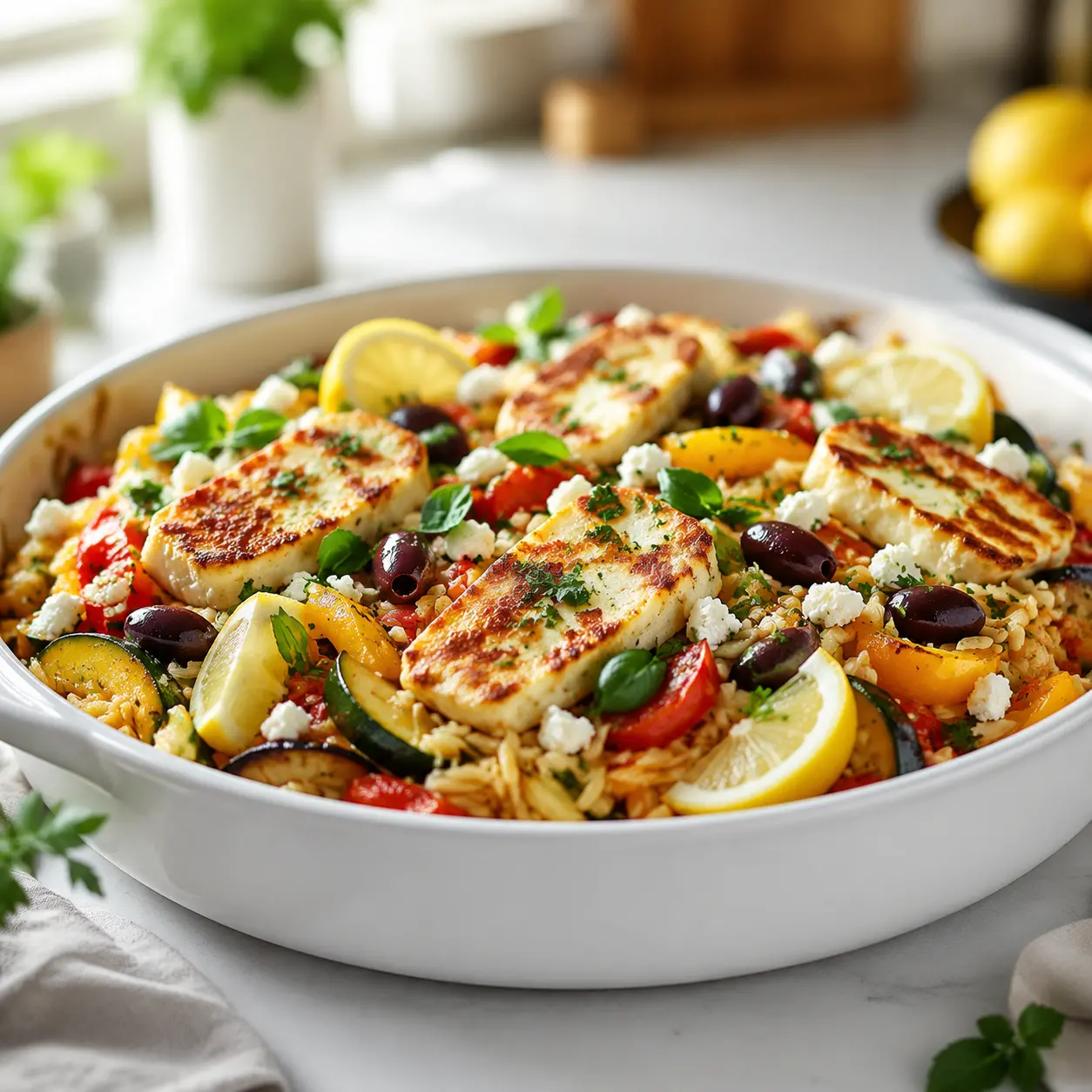 baked orzo with halloumi - final presentation