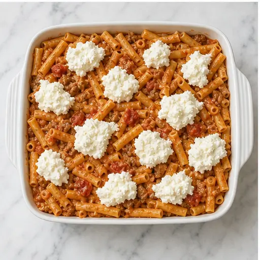 Step 3: Layering pasta with ricotta dollops