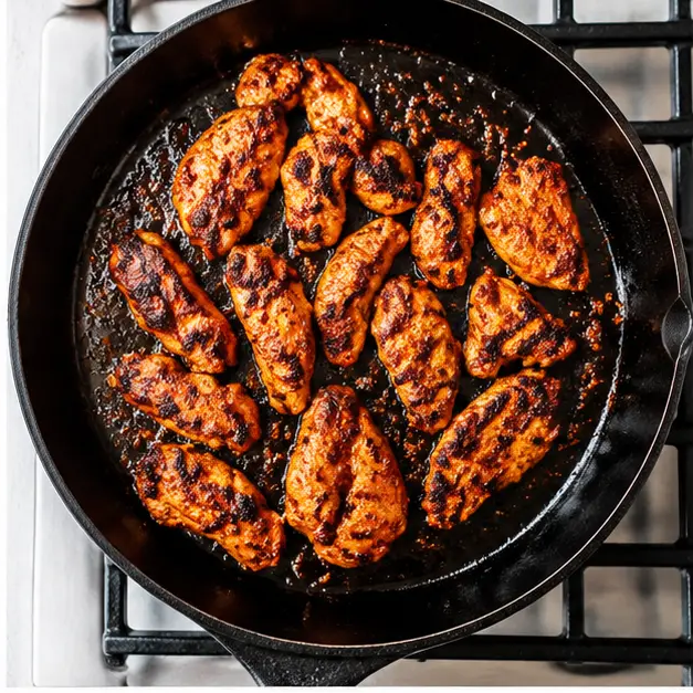 Step 2: Sear chicken in hot cast iron until charred